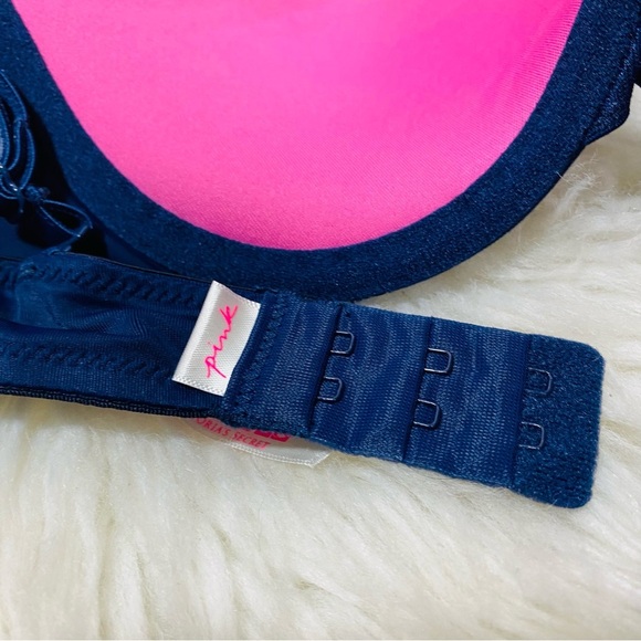 PINK Victoria's Secret Deep Blue w/Rhinestones Push-up Bra Sz-32B - Picture 6 of 7